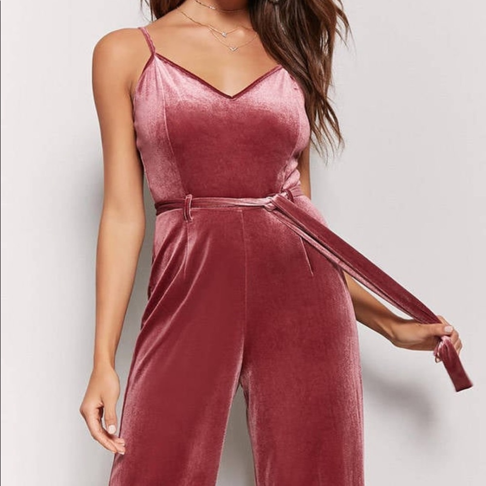 Forever 21 rose mauve velvet palazzo jumpsuit